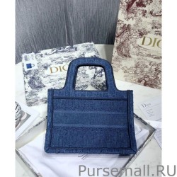 Top Christian Dior Book Tote Mini Denim Dior Oblique Embroidered Tote Blue