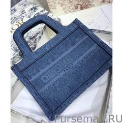 Top Christian Dior Book Tote Mini Denim Dior Oblique Embroidered Tote Blue