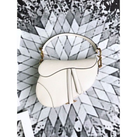 7 Star Christian Dior Mini Saddle Calfskin Bag White