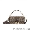 Copy Fendi Baguette Embroidered FF Fabric Bag 8BR6008 Dark Coffee