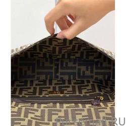 Copy Fendi Baguette Embroidered FF Fabric Bag 8BR6008 Dark Coffee