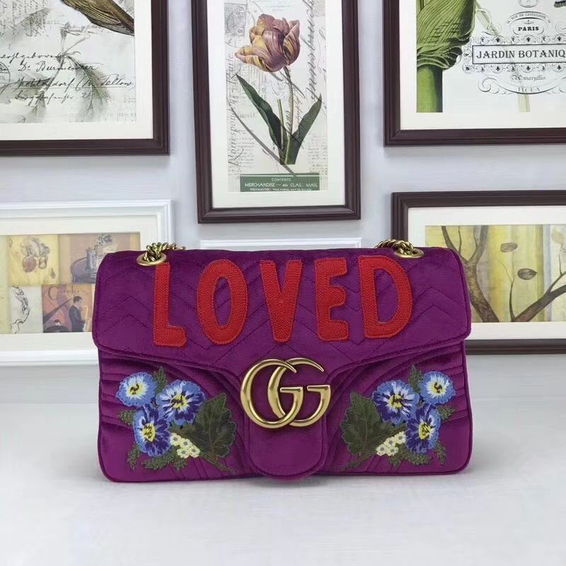 Copy GG Marmont embroidered velvet bag 443496 Rose