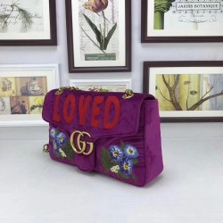 Copy GG Marmont embroidered velvet bag 443496 Rose