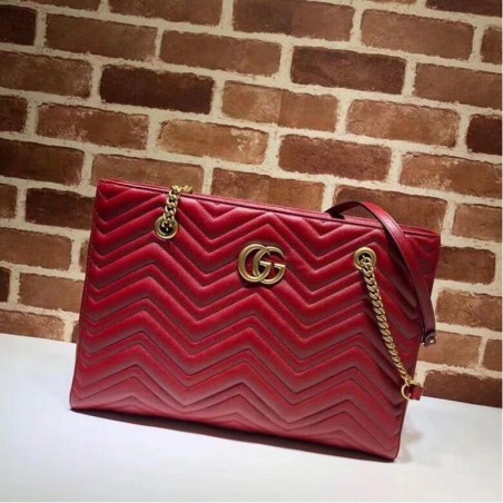 Luxury GG Marmont Matelassé Medium Tote 524578 Red