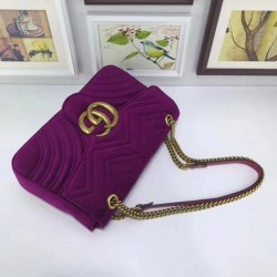 Top Quality GG Marmont Medium chevron velvet Bag 443496 Purple