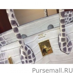 Replicas Hermes Birkin 30cm 35cm Bag In White Crocodile Leather