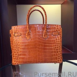 UK Hermes Birkin 30cm 35cm Bag In Orange Crocodile Leather