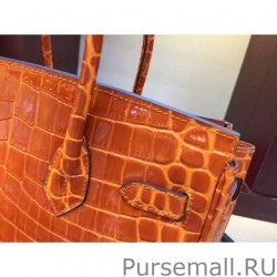 UK Hermes Birkin 30cm 35cm Bag In Orange Crocodile Leather