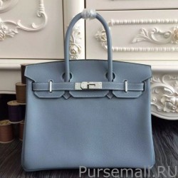 Perfect Hermes Birkin 30cm 35cm Bag In Blue Lin Clemence Leather