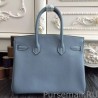Perfect Hermes Birkin 30cm 35cm Bag In Blue Lin Clemence Leather