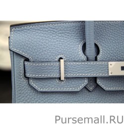 Perfect Hermes Birkin 30cm 35cm Bag In Blue Lin Clemence Leather