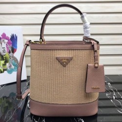 AAA+ Prada Panier Medium Straw Bag 1BA212 Coffee