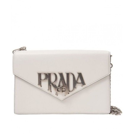 Copy Prada Macro Logo Leather Crossbody Bag 1BD097 White