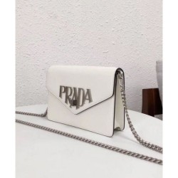 Copy Prada Macro Logo Leather Crossbody Bag 1BD097 White