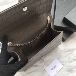 Fashion Saint Laurent Medium Kate Monogram Crocodile Leather Shoulder Bag Gray