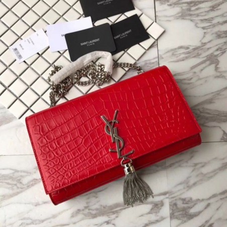 Replica Saint Laurent Medium Kate Monogram Crocodile Leather Shoulder Bag Red