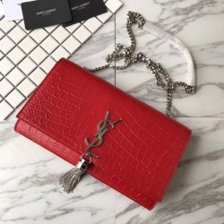 Replica Saint Laurent Medium Kate Monogram Crocodile Leather Shoulder Bag Red