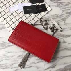 Replica Saint Laurent Medium Kate Monogram Crocodile Leather Shoulder Bag Red