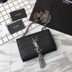 Replica Saint Laurent Small Kate Monogram Tassel Croco Leather Shoulder Bag Black