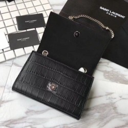 Replica Saint Laurent Small Kate Monogram Tassel Croco Leather Shoulder Bag Black