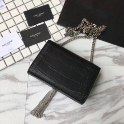 Replica Saint Laurent Small Kate Monogram Tassel Croco Leather Shoulder Bag Black