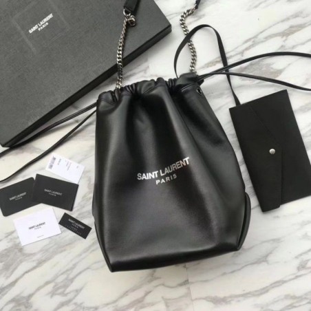 High YSL Saint Laurent Bucket Teddy Drawstring Bag Black