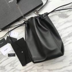 High YSL Saint Laurent Bucket Teddy Drawstring Bag Black