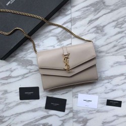 Designer YSL Saint Laurent Cassandra Bag With Monogram Slider Apricot