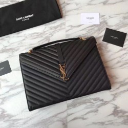 Perfect YSL Saint Laurent Envelope Large Bag Grain Poudre Embossed Leather Gold Hardware