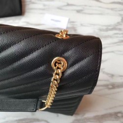 Perfect YSL Saint Laurent Envelope Large Bag Grain Poudre Embossed Leather Gold Hardware