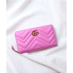 Luxury GG Marmont Matelasse Leather Zip-Around Wallet 443123 Peachblow