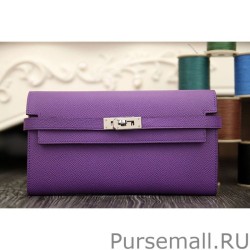 Replica Hermes Kelly Longue Wallet In Purple Epsom Leather
