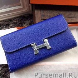 Knockoff Hermes Constance Long Wallet In Electric Blue Epsom Leather