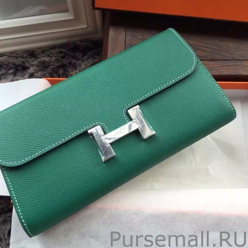 Cheap Hermes Constance Long Wallet In Malachite Epsom Leather