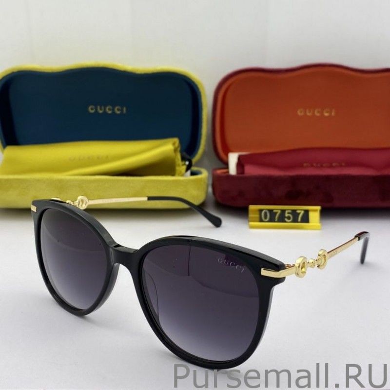 Fashion GG0757 Round Frame Sunglass Black /Gold