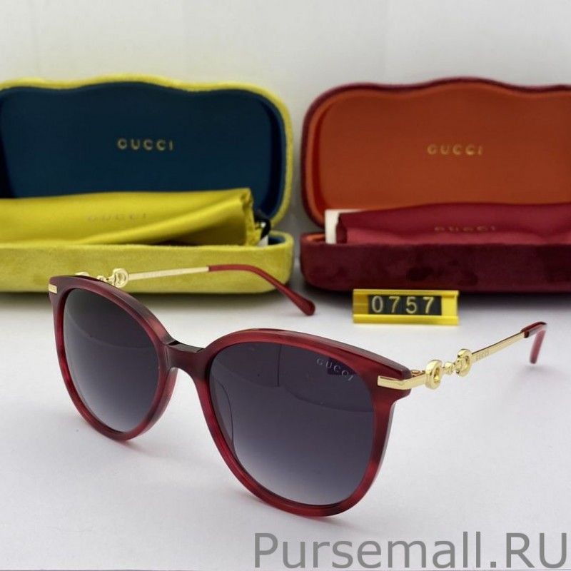 Designer GG0757 Round Frame Sunglass Red