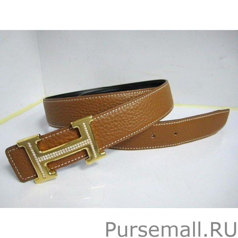 Wholesale Hermes Originals in Calfskin Diamante Belt HB120 Camel Gold