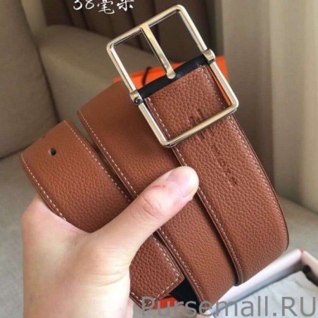 1:1 Mirror Hermes Brown Saddle 38MM Reversible Belt