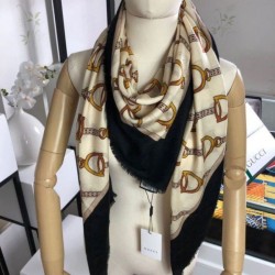 Replicas Cashmere Scarf With Stirrups Print 140 x 140 Black