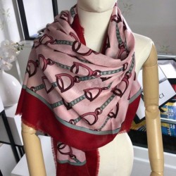 Perfect Cashmere Scarf With Stirrups Print 140 x 140 Red