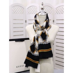 Replicas Classic GG wool Jacquard Scarf 100 x 200 Black