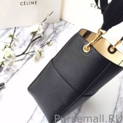 Knockoff Celine Small Sangle Seau Bag In Black Grained Leather