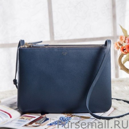 Designer Celine Large Trio Crossbody Bag In Royalblue Calfskin