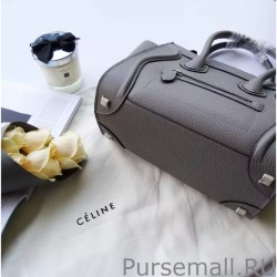 Luxury Celine Mini Luggage Bag In Grey Grained Leather