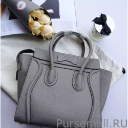 Luxury Celine Mini Luggage Bag In Grey Grained Leather