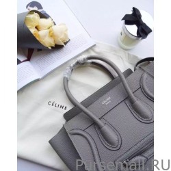 Luxury Celine Mini Luggage Bag In Grey Grained Leather