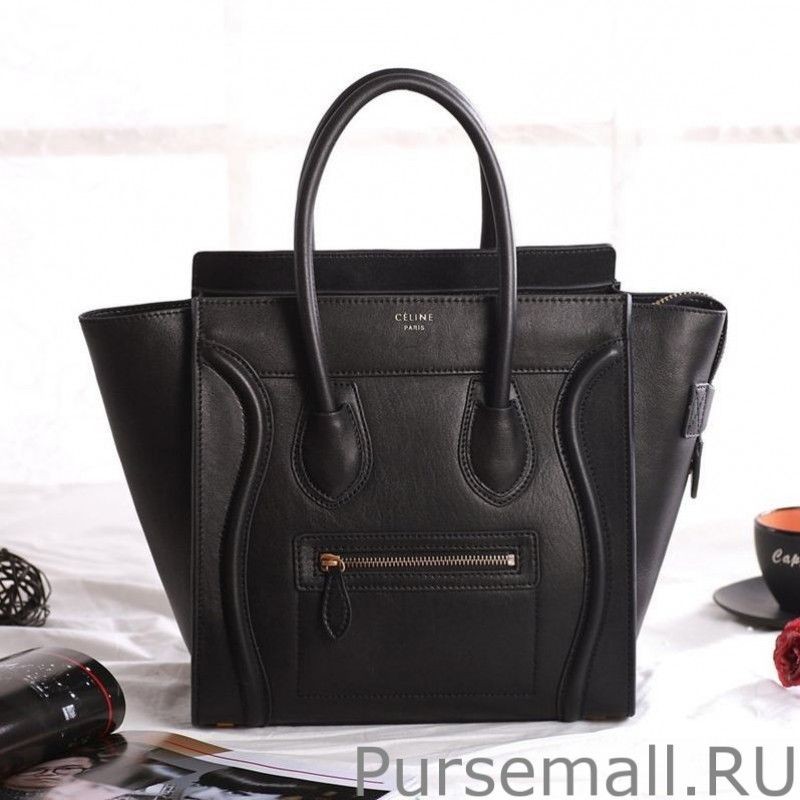 Best Celine Micro Luggage Bag In Black Calfskin