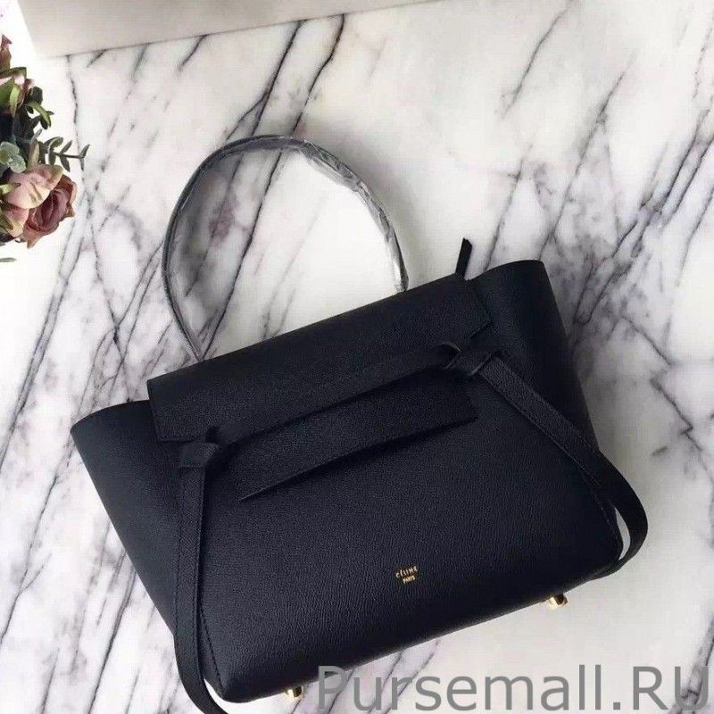 Fashion Celine Mini Belt Tote Bag In Black Epsom Leather