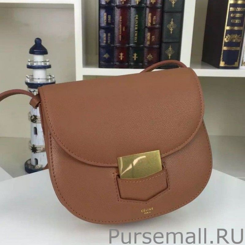 1:1 Mirror Celine Small Trotteur Bag In Brown Grained Calfskin