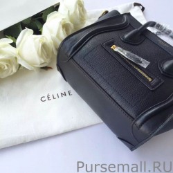 Inspired Celine Nano Luggage Bag In Black Goatskin Leather